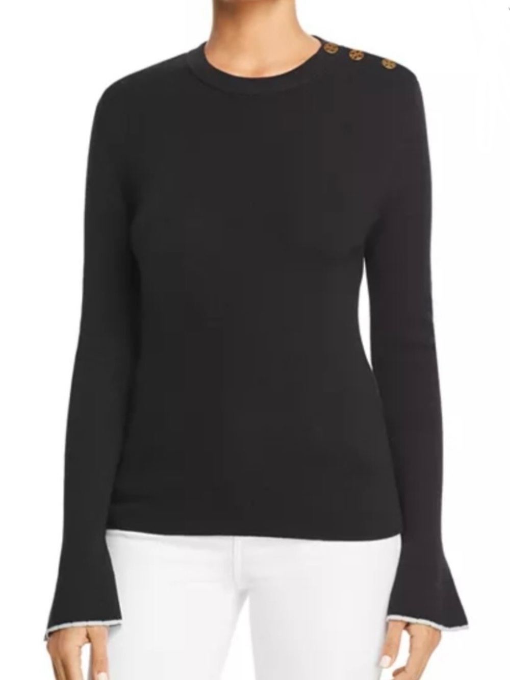 Tory Burch Black Kimberly Sweater Size Medium 100% Merino Wool